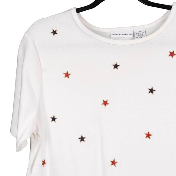 Croft & Barrow Patriotic Shirt M Womens White Embroidered Stars Cotton July 4th - Picture 2 of 6